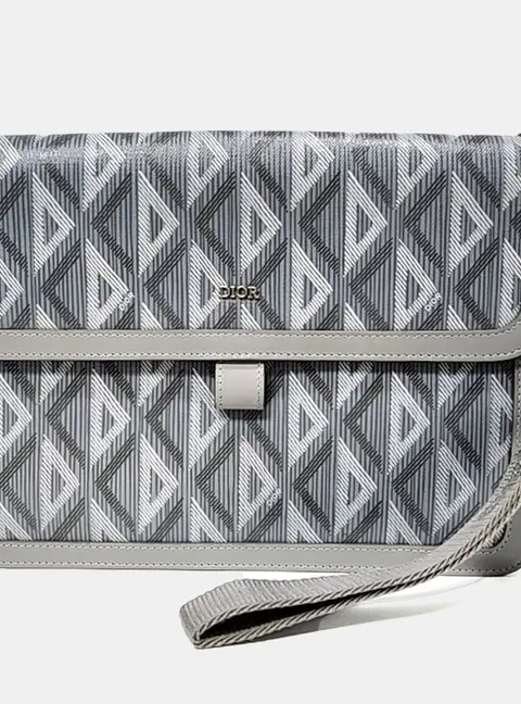 Dior Hit The Road A5 Grey Oblique Patterned Canvas Clutch Bag