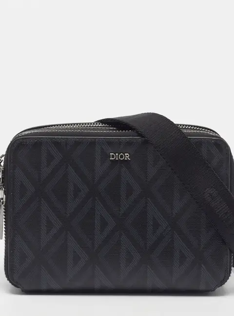 Dior Black CD Diamond Print Coated Canvas Messenger Pouch