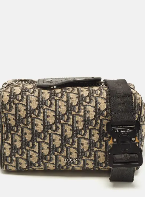 Dior Lingot 22 Navy Blue Oblique Canvas and Leather Messenger Bag