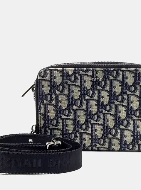 Dior Homme Oblique Navy Blue/Beige Canvas Wallet on 2OBBC119YSE