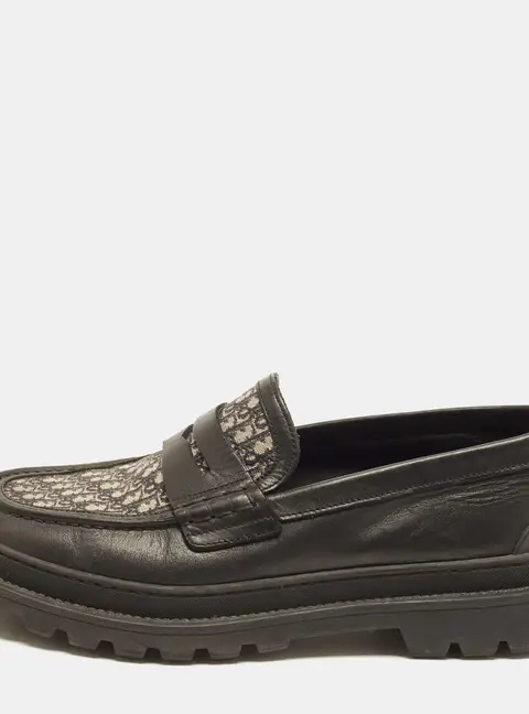Dior Explorer Size 41 Black/Beige Oblique Jacquard and Leather Loafers