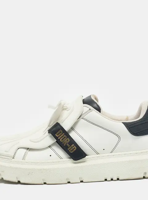 Dior White/Navy Blue Leather and Rubber Dior ID Lace Up Sneakers Size 40