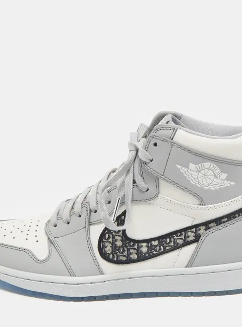 Dior x Jordan Grey/White Leather Jordan 1 Retro High Sneakers Size 43