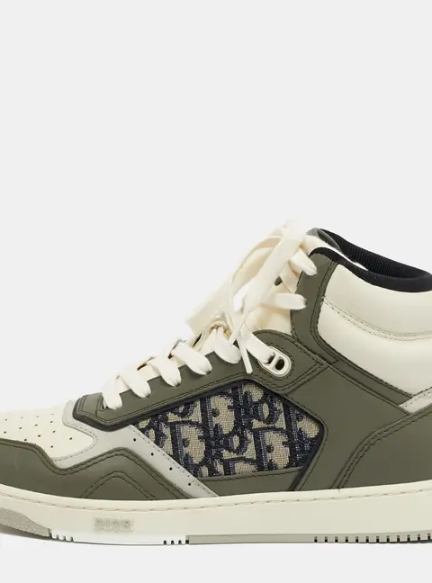 Christian Dior Green/Beige Leather and Canvas B27 High Top Sneakers Size 41.5