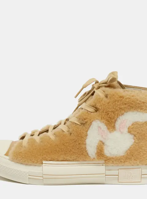 Dior Beige Leather and Shearling Fur B23 High Top Sneakers Size 42