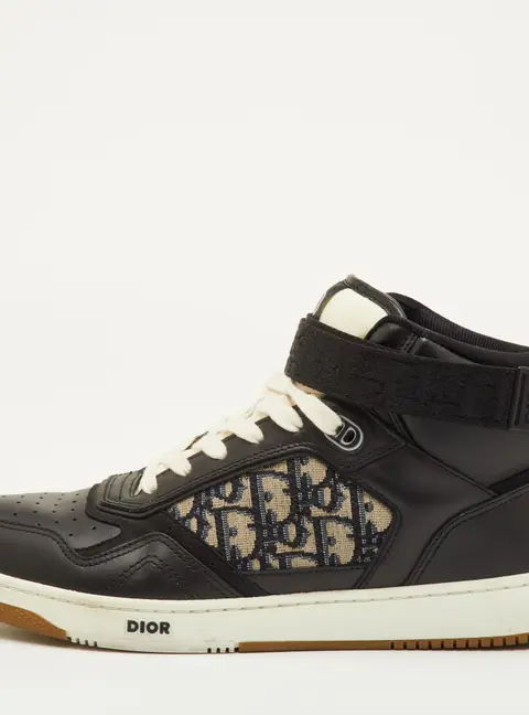 Dior B27 Size 43 Black/Beige Oblique Canvas and Leather High Top Sneakers