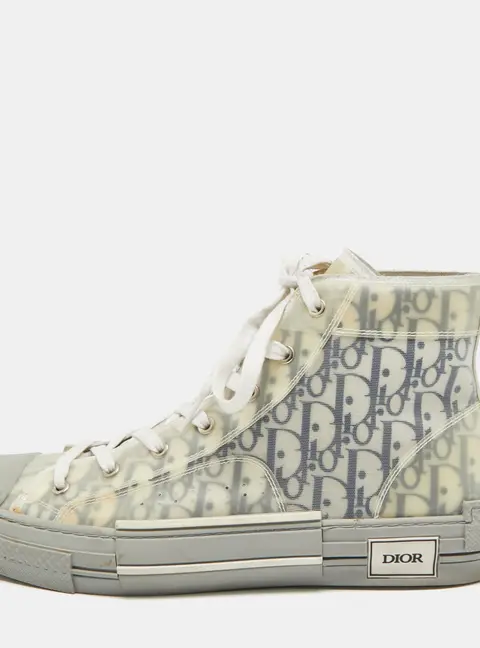 Dior B23 Size 46 Oblique Grey/White Mesh and PVC High Top Sneakers