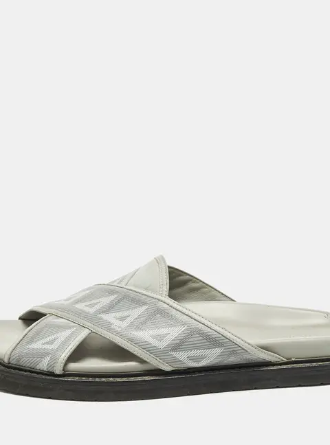 Dior Aqua Size 46 Grey Canvas and Leather CD Diamond Flat Slide