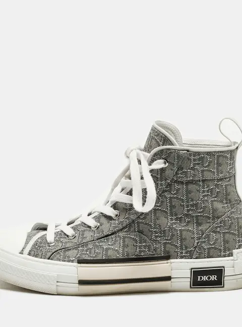 Dior B23 Size 43 Grey/Silver Oblique Canvas High Top Lace Up Sneakers