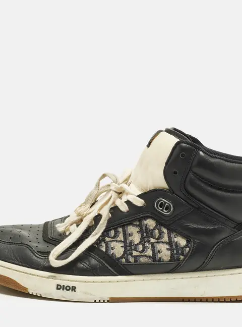 Dior b27 Size 45 Black/Beige Oblique Jacquard and Leather High Top Sneakers