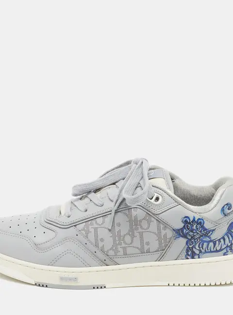 Dior B27 Size 43 Grey Perforated Oblique Leather Lace Up Sneakers