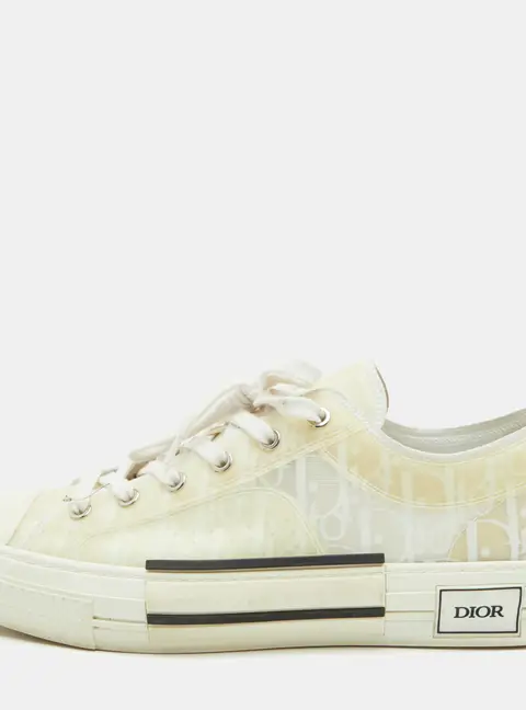 Dior Size 43 Off White/Cream Oblique Mesh and Rubber B23 Low Top Sneakers