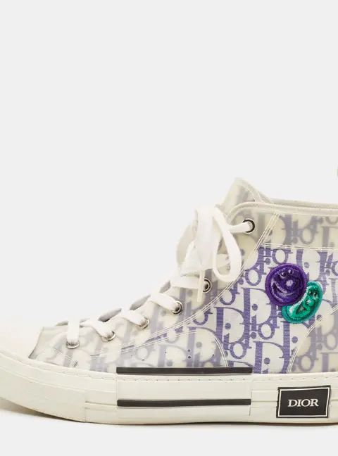 Dior x Kenny Scharf B23 Size 40 White/Purple Oblique Mesh High Top Sneakers