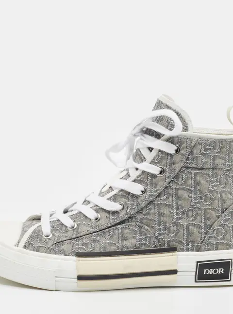 Dior B23 Size 42.5 Grey/Silver Oblique Canvas and Lurex Fabric High Top Sneakers