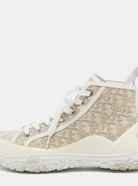 Dior B28 Size 41 Beige/White Oblique Jacquard and Leather High Top Sneakers