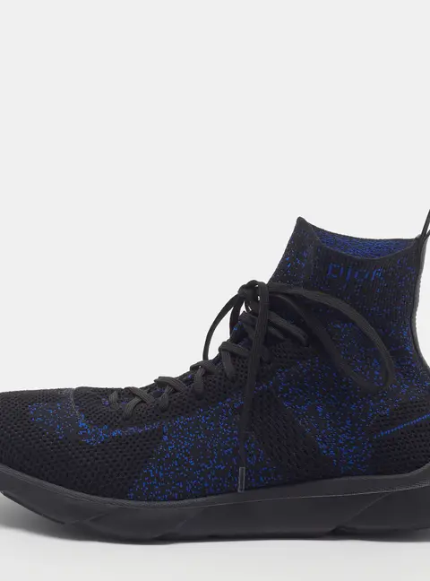 Dior B21 Size 40 Black/Blue Knit Fabric High Top Sneakers