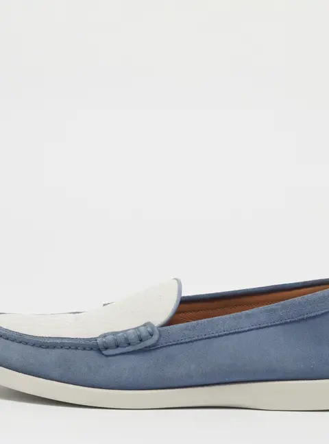 Dior Granville Size 42 White/Blue Oblique Jacquard and Suede Loafers
