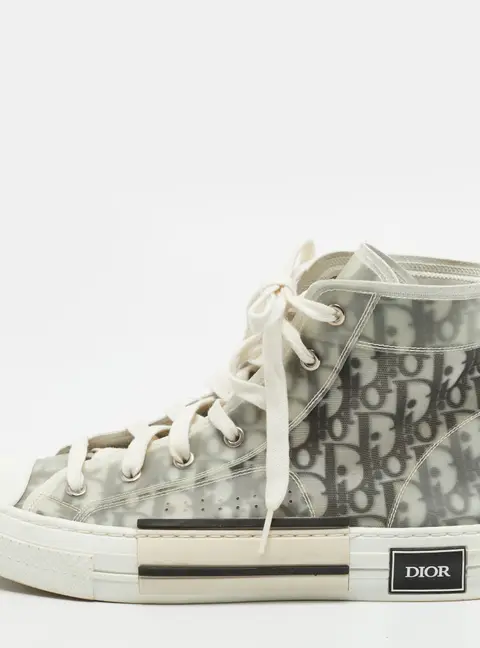 Dior B23 Size 42 White/Black Oblique Mesh and PVC High Top Sneakers