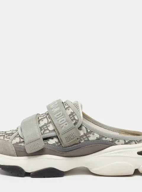 Dior D-Wander Size 39.5 Grey Oblique Nylon and Suede Sneakers Mules