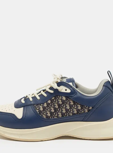 Dior B25 Runners Size 41 Navy Blue/Cream Oblique Jacquard and Leather Lace Up Sneakers