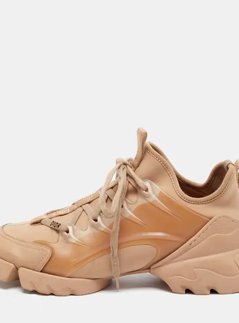 Dior D-Connect Size 40.5 Beige Neoprene and Rubber Low Top Sneakers