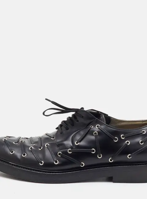 Dior Size 44 Black Leather Eyelet Lace Up Derby