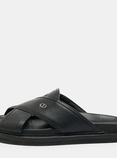 Dior Aqua Size 43.5 Black Leather Criss Cross Flat Sandals