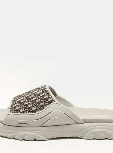 Dior H-Town Size 43 Beige/Grey Oblique Canvas and Rubber Slide Sandals