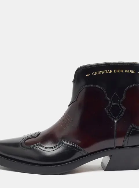 Dior Western Size 40 Burgundy/Black Leather Ankle Length Boots