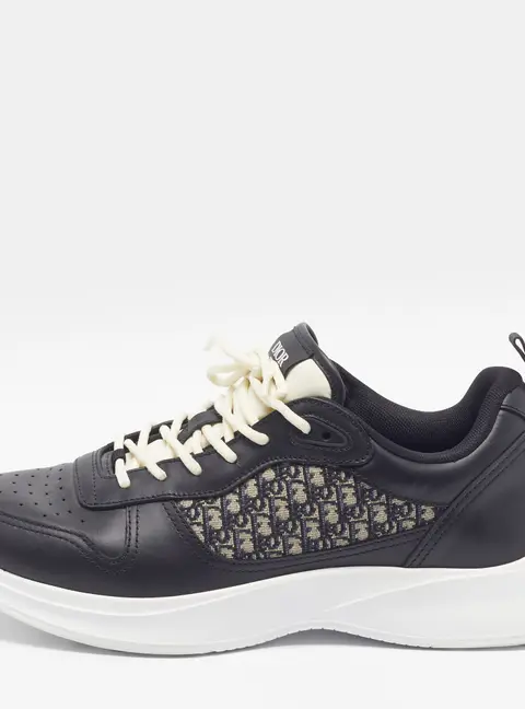 Dior B25 Runner Size 43.5 Black/Beige Leather and Oblique Jacquard Low Top Sneakers