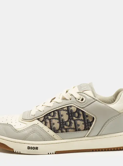 Dior B27 Uptown Size 43 Grey/Beige Leather and Oblique Jacquard Low Top Sneakers