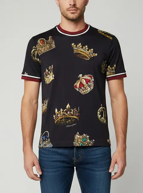 Dolce & Gabbana Dark Grey Crown Print Cotton Crew Neck T-Shirt M