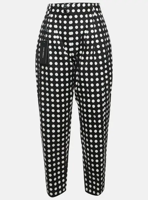 Dolce & Gabbana Black Polka Dot Gabardine Pleated Pants M