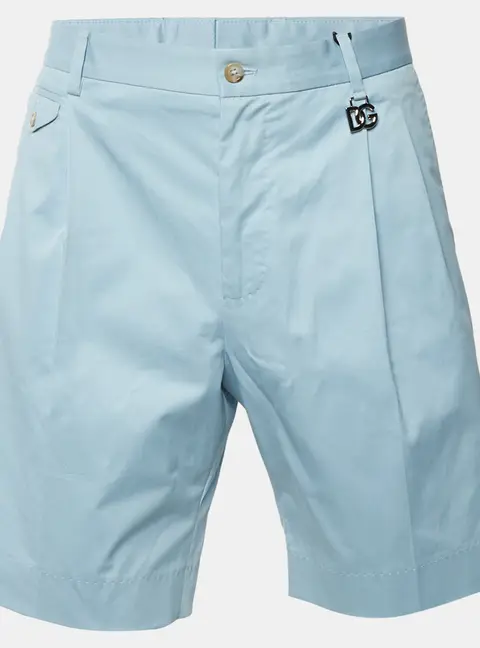 Dolce & Gabbana Blue Stretch Cotton Pleated Bermuda Shorts M