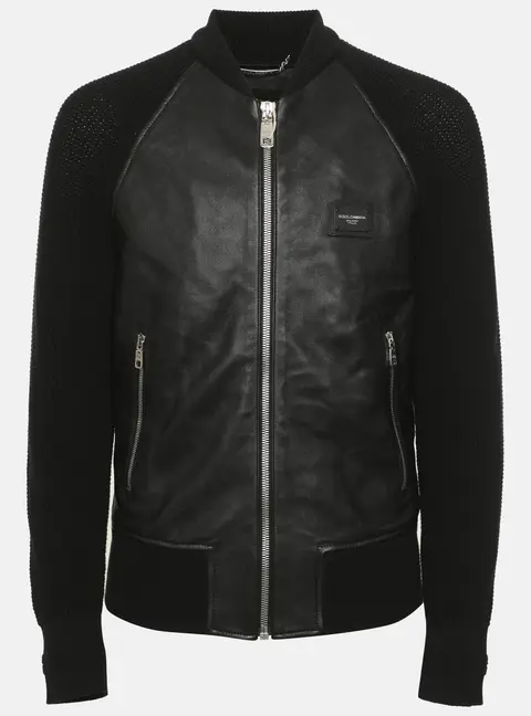 Dolce & Gabbana Black Leather and Rib Knit Jacket S