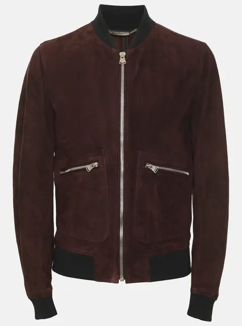 Dolce & Gabbana Burgundy Suede Zip-Pocket Bomber Jacket S