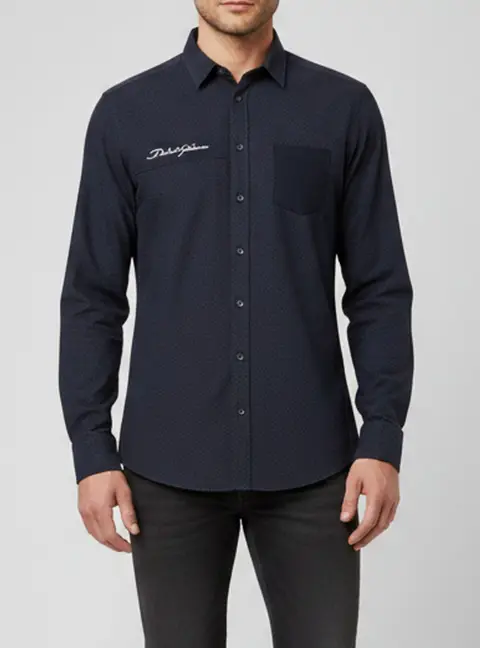 Dolce & Gabbana Navy Blue Cotton Jacquard Paneled Shirt XL