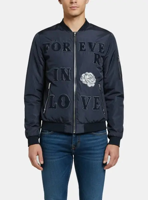 Dolce & Gabbana Navy Blue Nylon Appliqued Bomber Jacket M