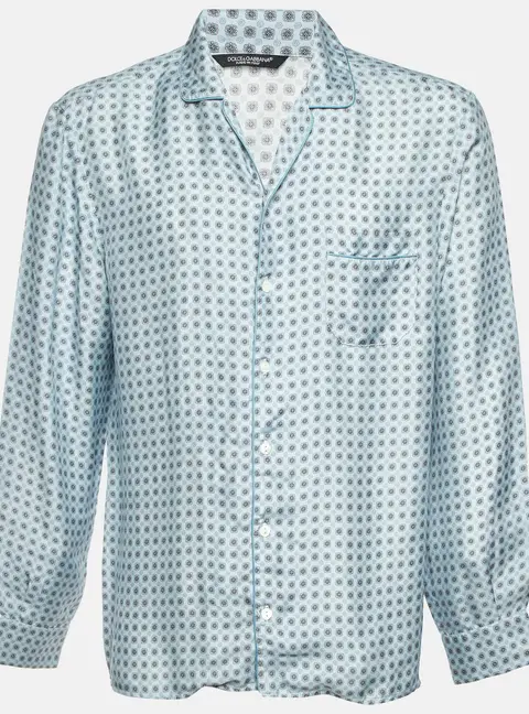 Dolce & Gabbana Blue Floral Print Silk Pajama Shirt M
