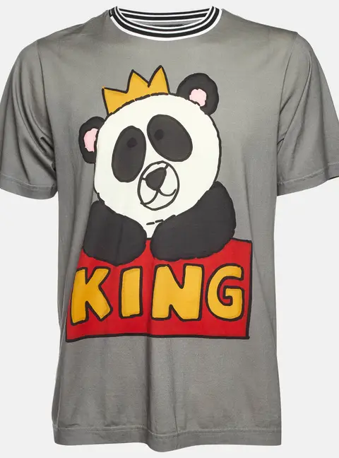 Dolce & Gabbana Grey Panda King Graphic Jersey T-Shirt L