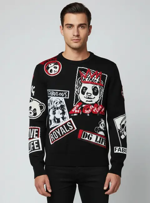 Dolce & Gabbana Black DG Life Panda Patches Knit Sweater L