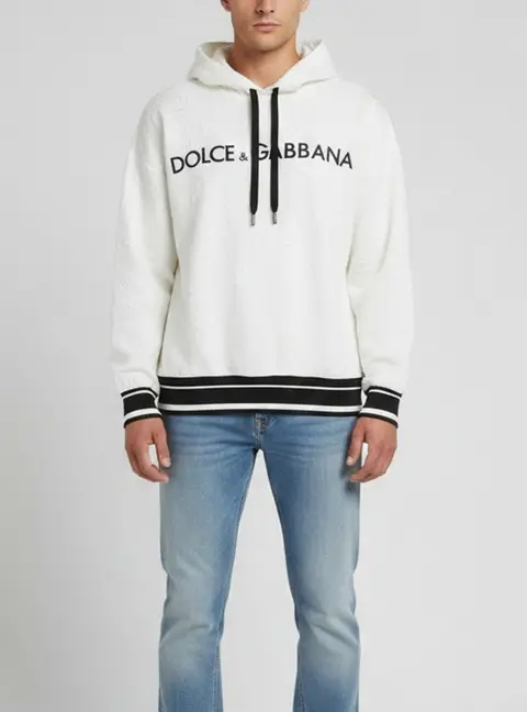 Dolce & Gabbana Off White Baroque Jacquard Logo Detail Hoodie L