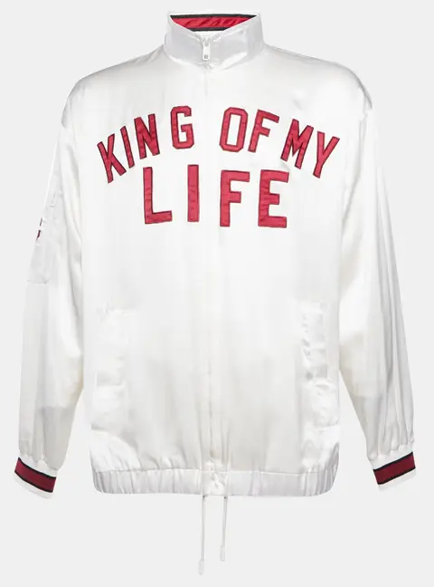 Dolce & Gabbana Off White King of My Life Satin Bomber Jacket M