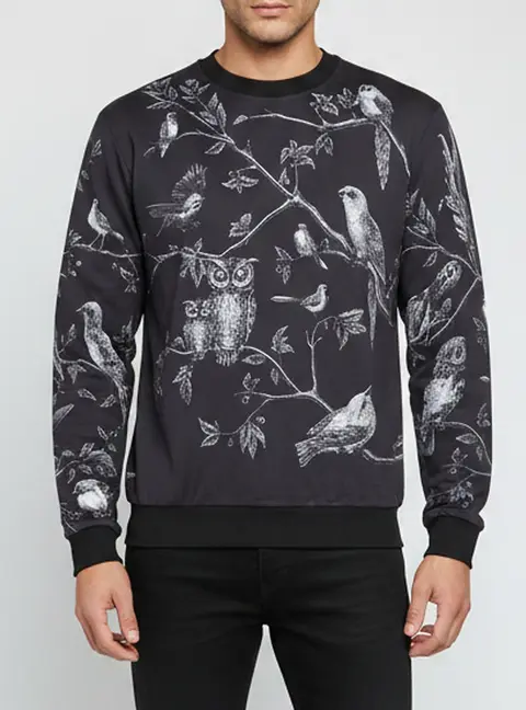 Dolce and Gabbana Black Bird Print Cotton Jersey Crewneck Sweatshirt L
