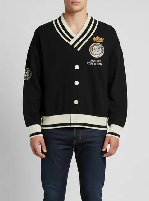 Dolce & Gabbana Black Stripe Cotton Blend V-Neck Jumper M