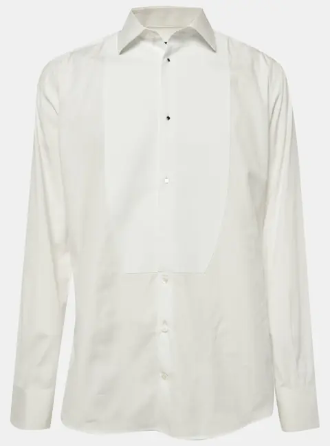 Dolce & Gabbana Gold White Cotton Poplin Tuxedo Shirt XXL