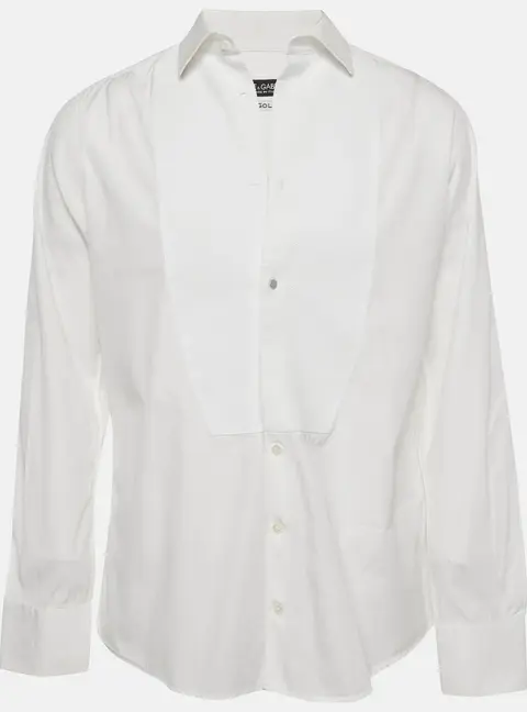 Dolce & Gabbana White Cotton Tuxedo Long Sleeve Shirt XXL