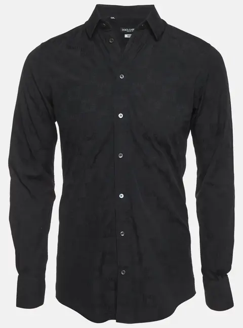 Dolce & Gabbana Black Logo Jacquard Cotton Martini Shirt S