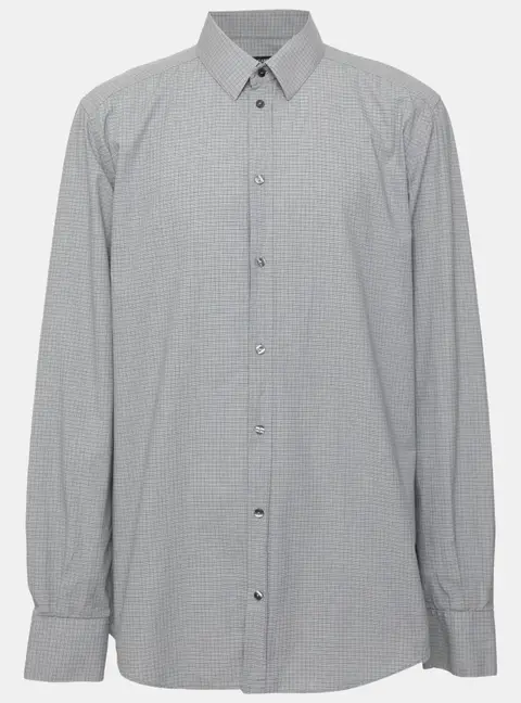 Dolce & Gabbana Grey Checkered Cotton Long Sleeve Shirt XL