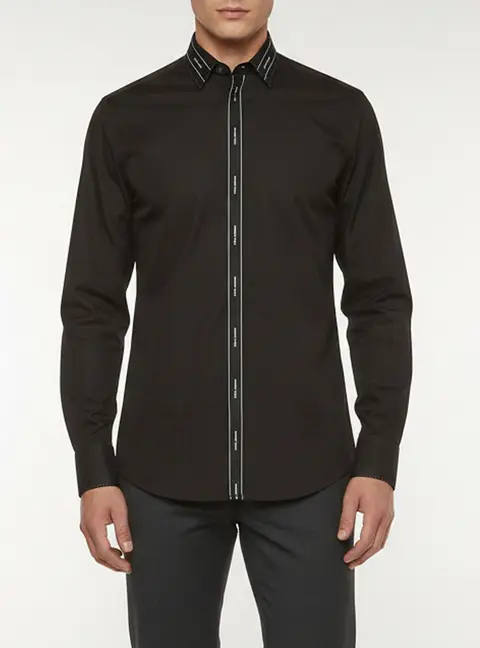 Dolce & Gabbana Black Logo Tape Poplin Button Up Shirt M